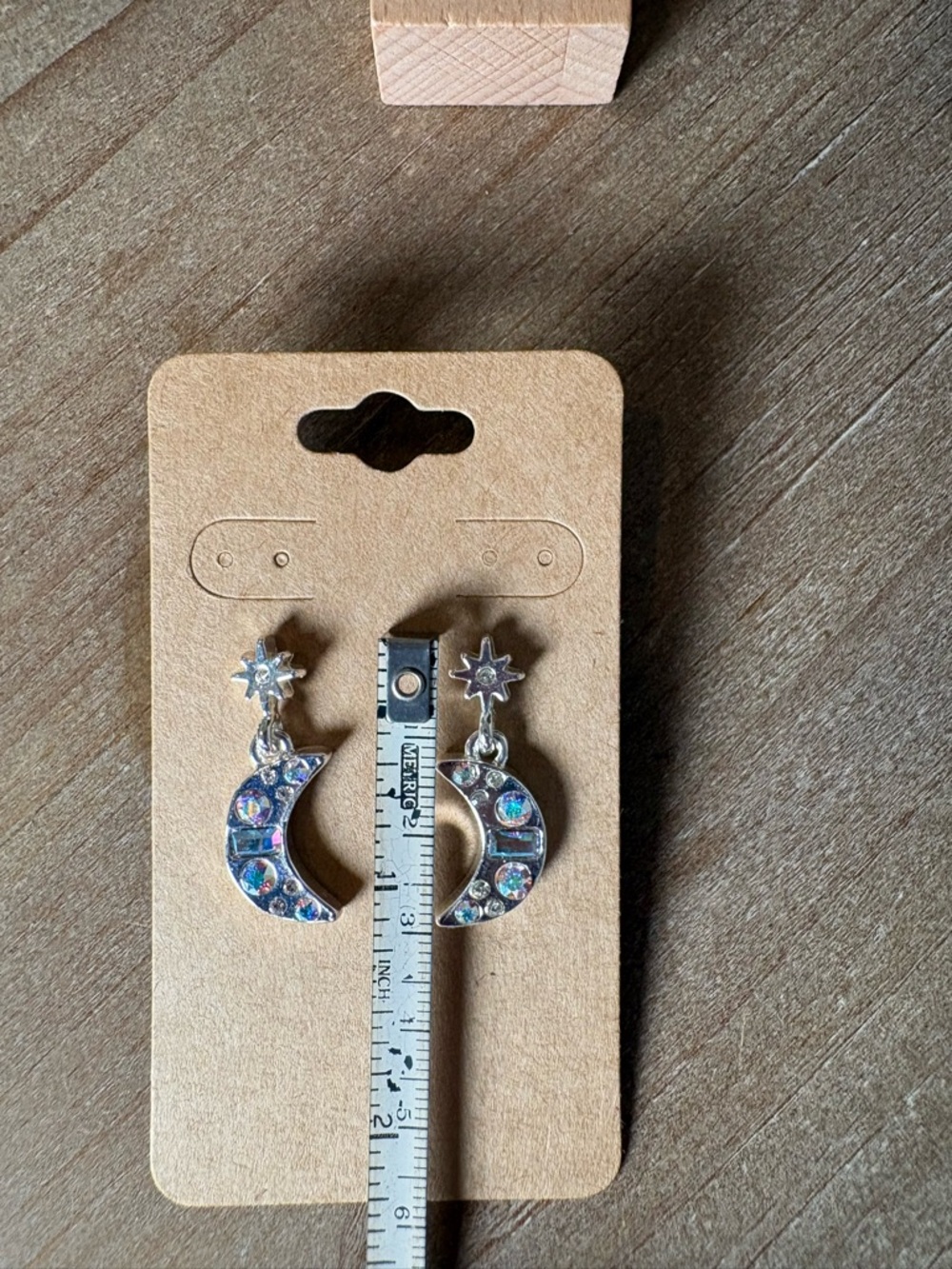 Alex and Ani Silver Crescent Moon Star Drop Earrings w/ Iridescent Crystals NWOT - Picture 5 of 6